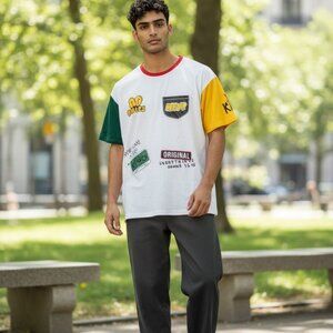 Retro Color-Block Graphic Tee – 90s Streetwear Style XL ( A1 )